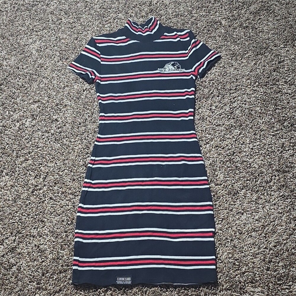 Lurking Class by Sketchy Tank Black White & Red Stripe Mock Neck Dress - Picture 1 of 5